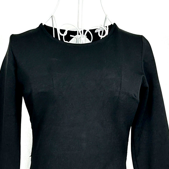 AGACI Dress Womens M Black Long Sleeve Cutout Knee Length Rhinestone Back Belt - Picture 2 of 10